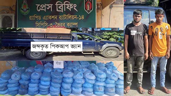 কিশোরগঞ্জে ১৮৫ কেজি গাঁজা’সহ ২মাদক ব্যবসায়ী আটক