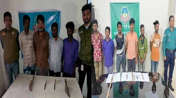 গাজীপুরে দেশীয় অস্ত্রসহ ১০ ডাকাত গ্রেফতার