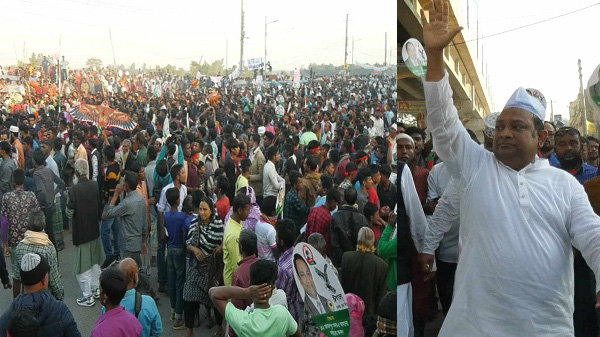 জামালপুরে স্বতন্ত্র প্রার্থী রেজনুর বিজয় মিছিলে মানুষের ঢল