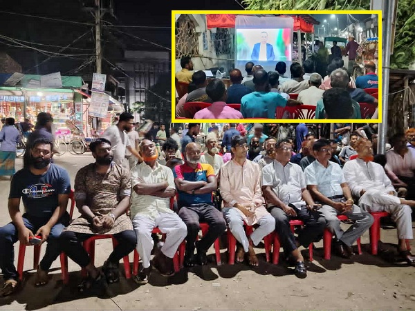 ইসলামপুরে বড় পর্দায় তারেক রহমানের বিবিসি’র সাক্ষাৎকার সম্প্রচার